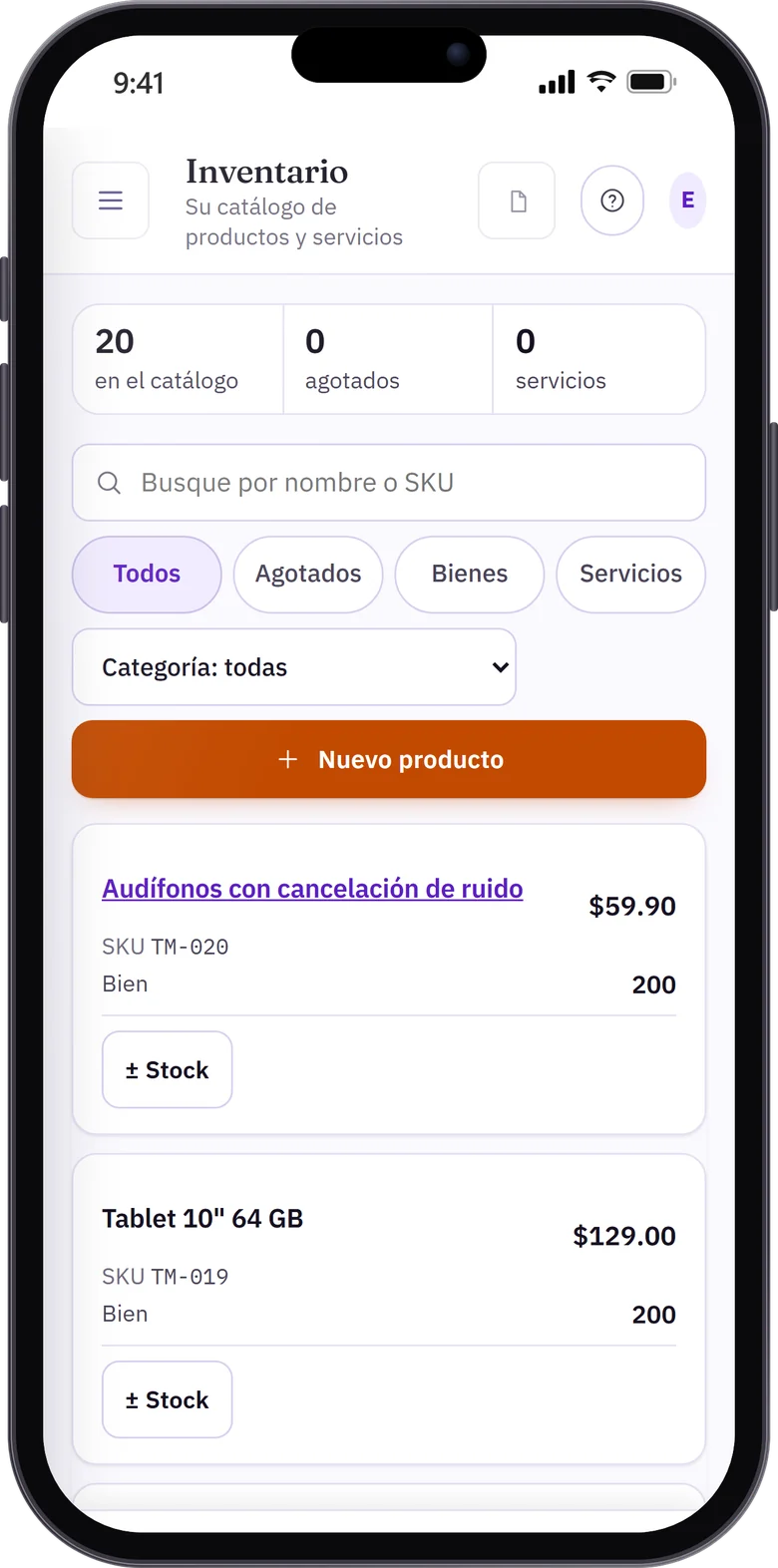 Inventario en el celular